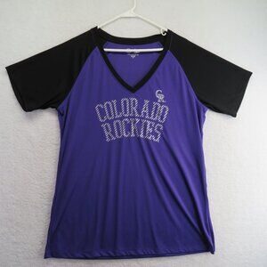 Colorado Rockies Womens‎ V Neck T Shirt Size 2XL Black Purple MLB Baseball
